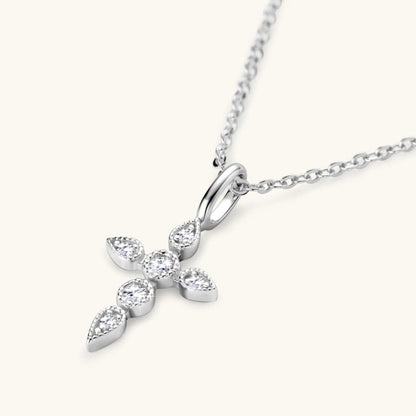 925 Sterling Silver Moissanite Cross Pendant Necklace.