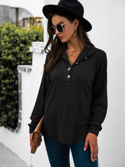 Chic half button long sleeve top