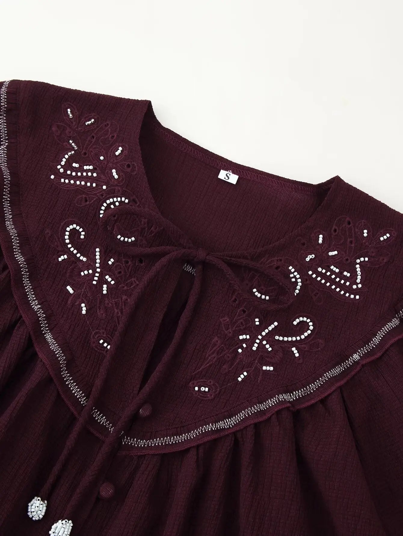 Women Long Sleeve Casual Beaded Embroidered Shirt Bella Mia