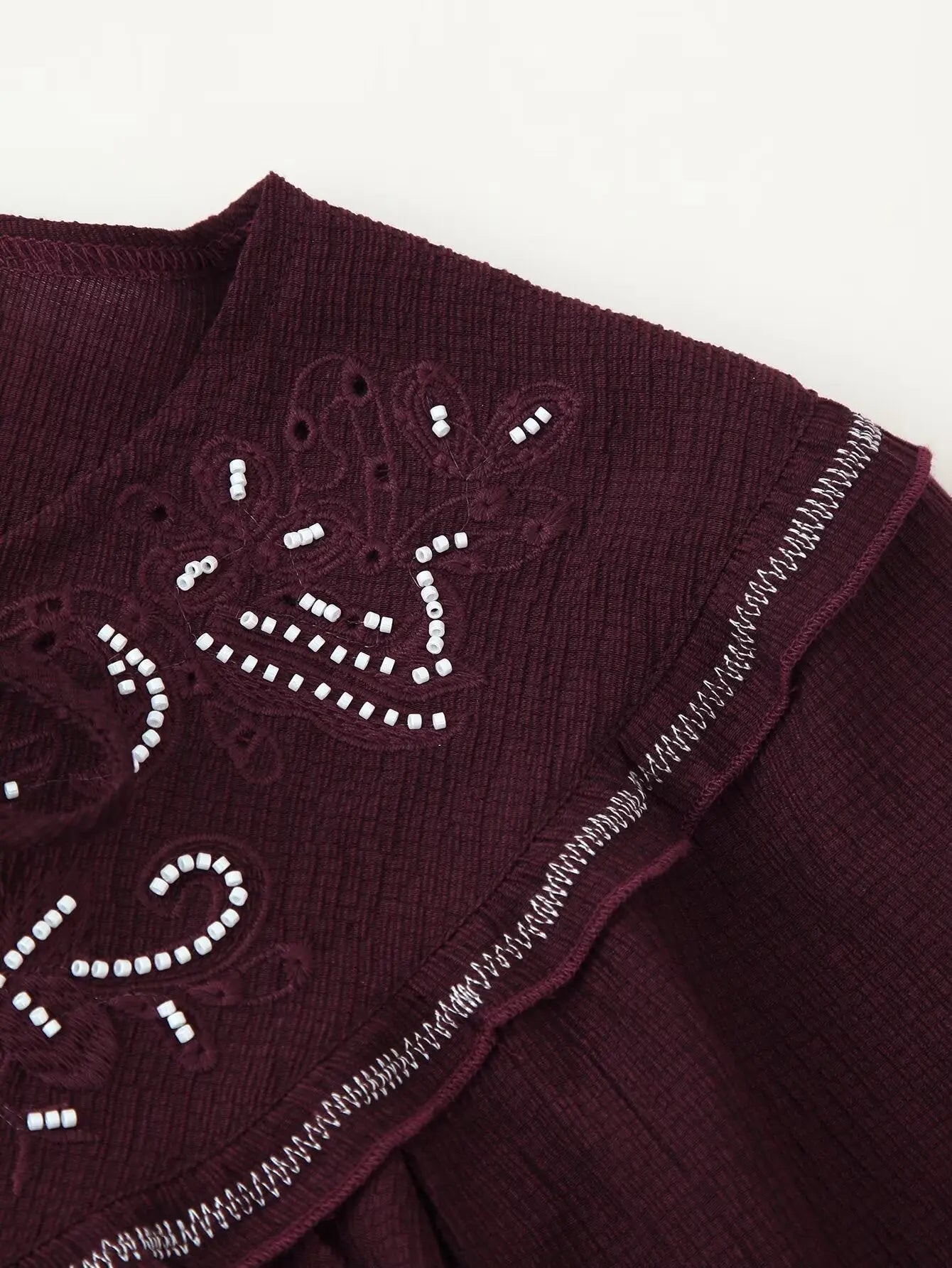 Women Long Sleeve Casual Beaded Embroidered Shirt Bella Mia