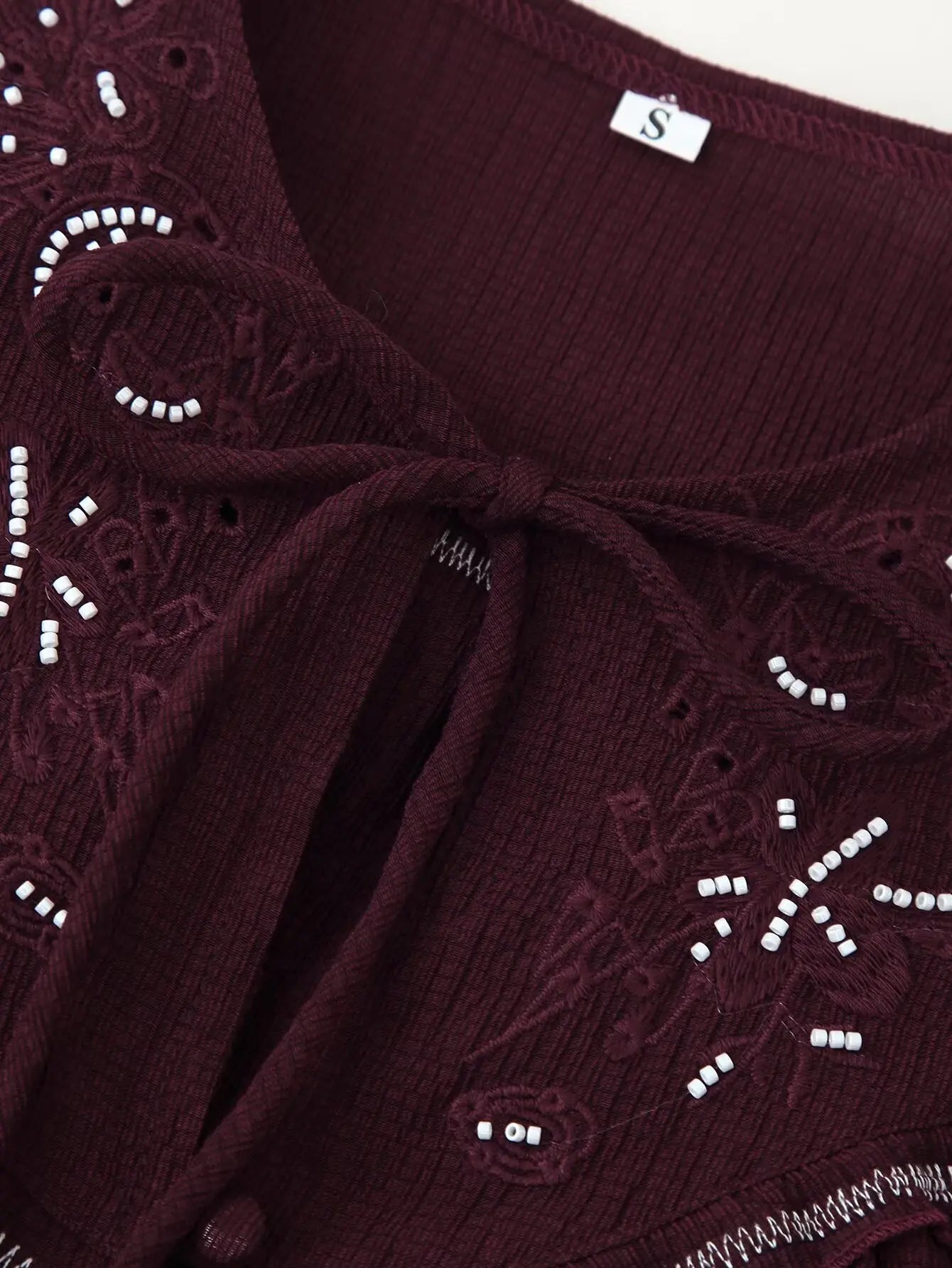 Women Long Sleeve Casual Beaded Embroidered Shirt Bella Mia