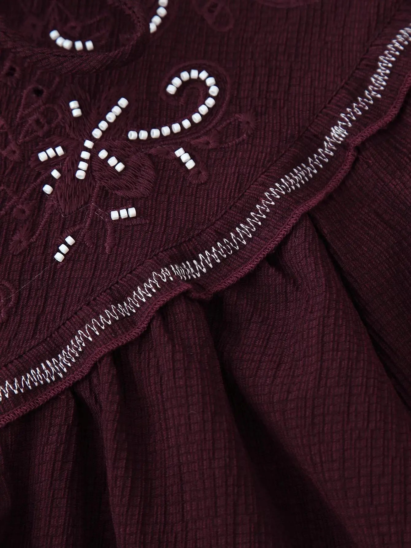 Women Long Sleeve Casual Beaded Embroidered Shirt Bella Mia