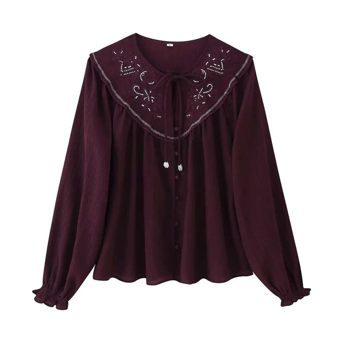 Women Long Sleeve Casual Beaded Embroidered Shirt Bella Mia