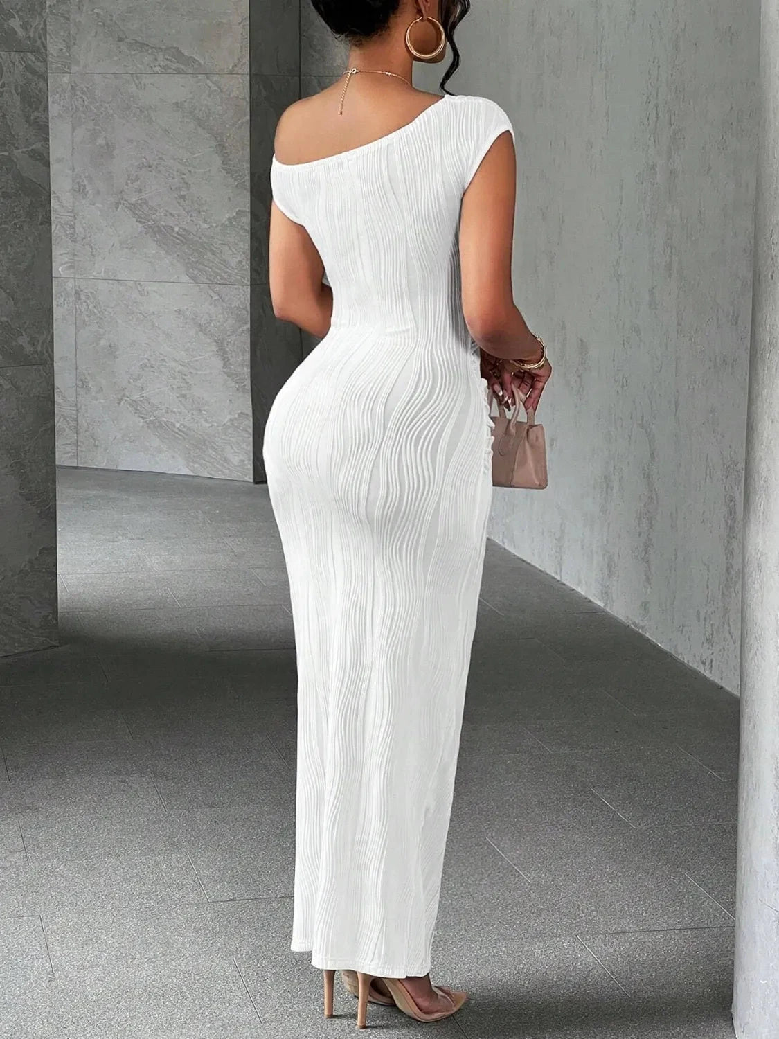 Sculpted Chic One-Shoulder Textured Maxi Dress Coco’s Tee Boutique