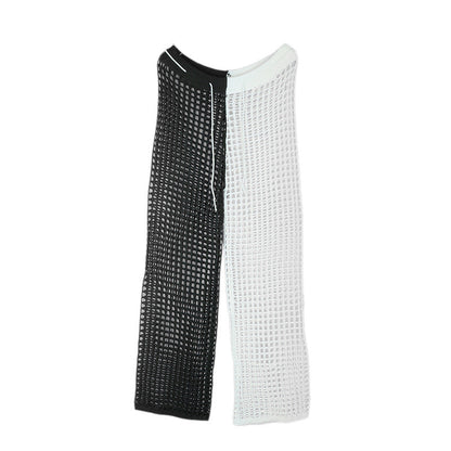 Hollow Out Cutout Contrast Color Trousers Loose Hand Crochet Wide Leg Sun Protection Seaside Beach Pants