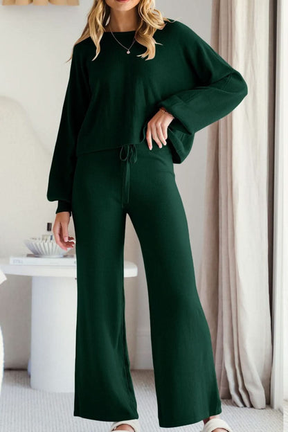 Sleek Basic Two-Piece Long Sleeve Top and Pants Set