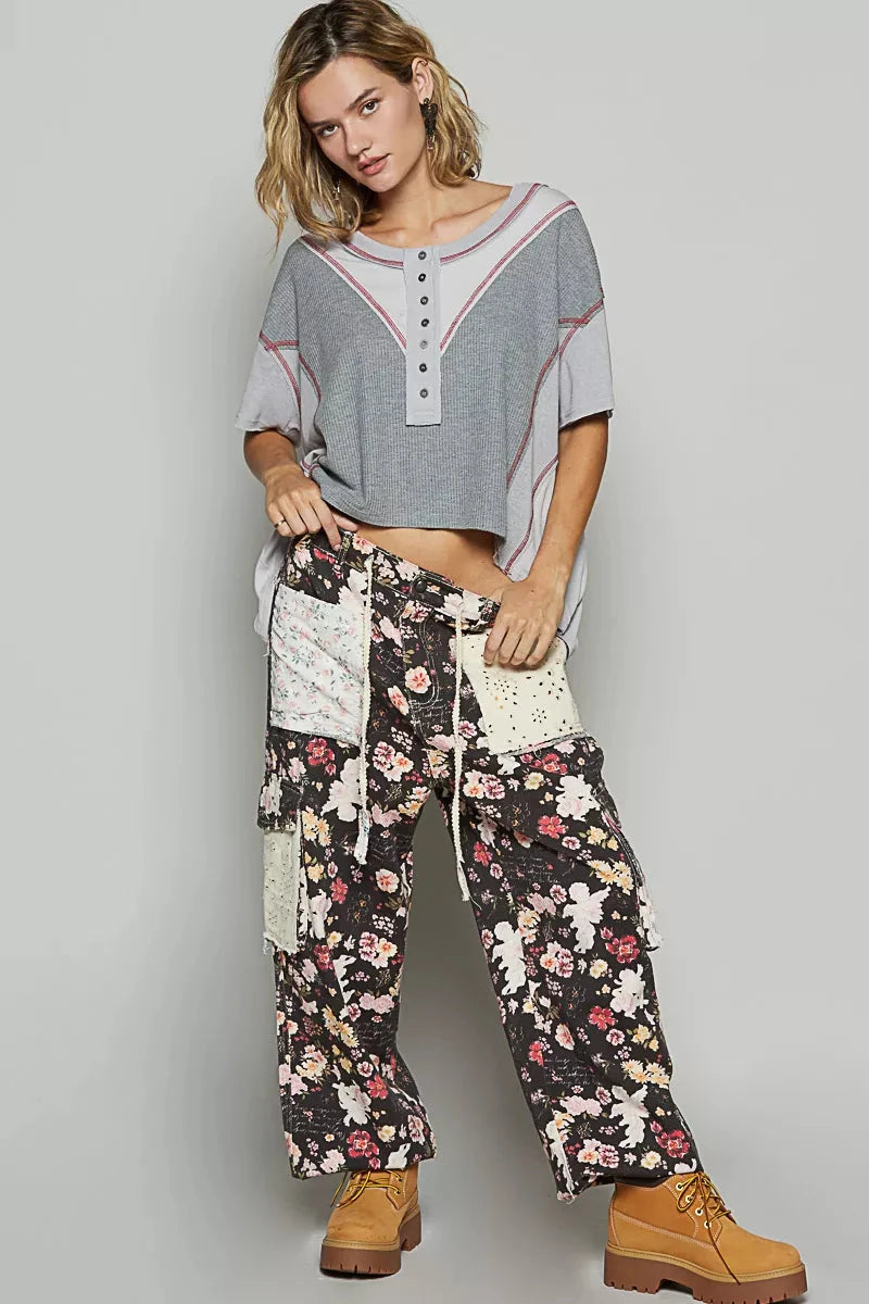 Pol Round Neck Short Sleeve Top With Back Strap Detail And Contrast Stitching Simply Love