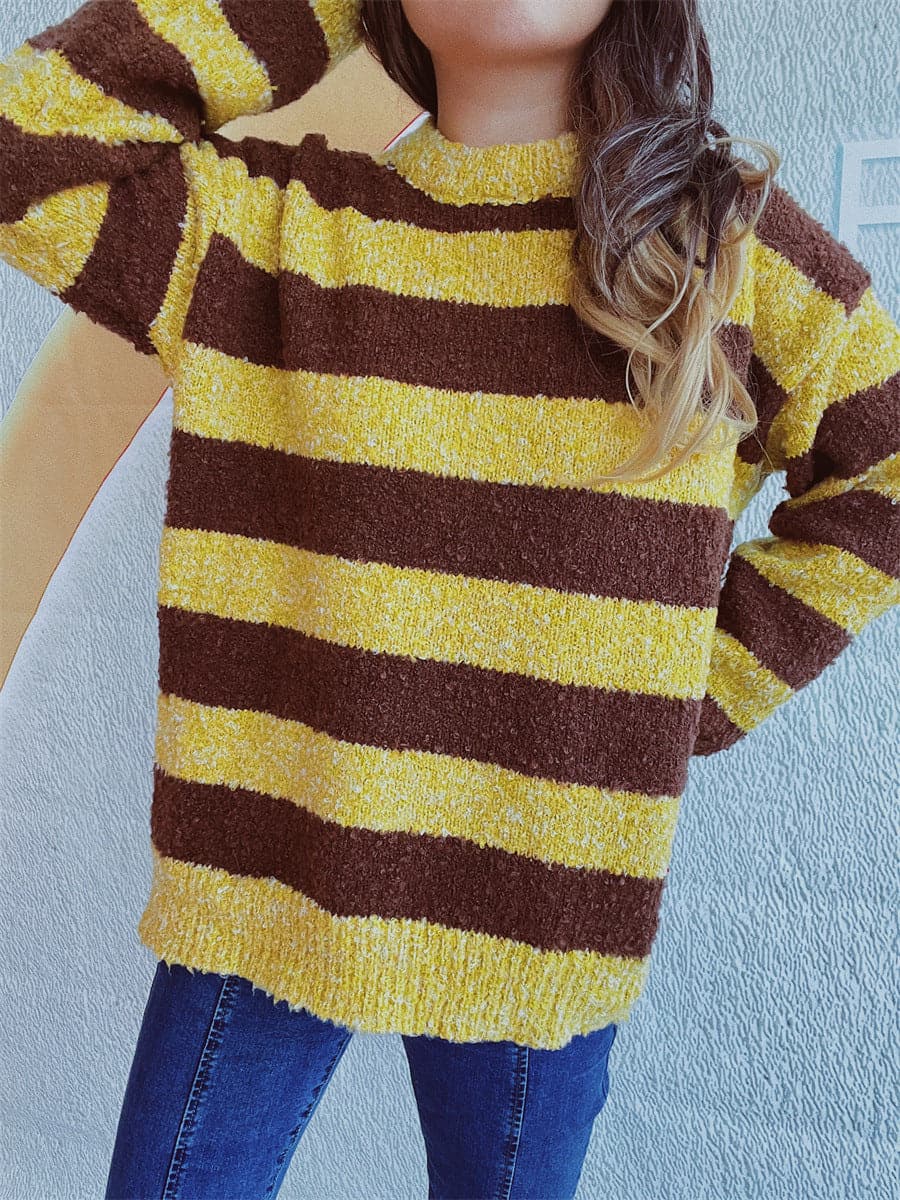 Cozy striped long sleeve pullover sweater