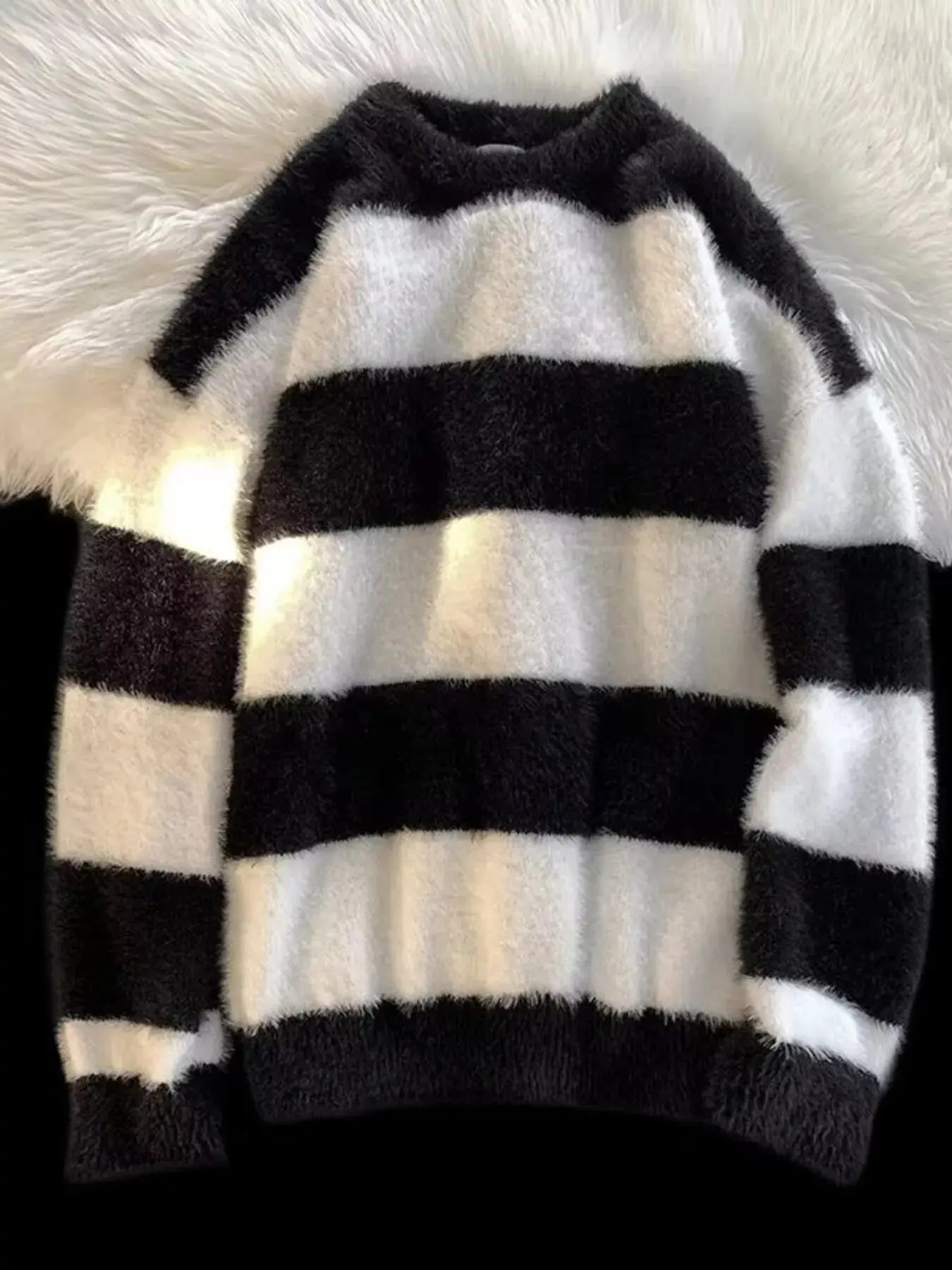Men's Striped Fuzzy Knit Pullover Sweater Simply Love