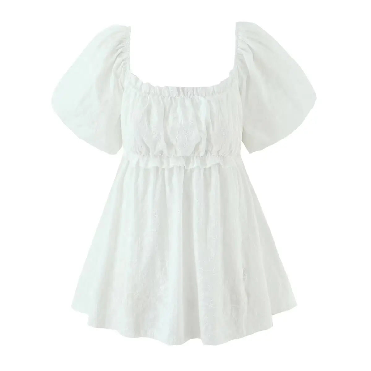 Cotton Puff Sleeve Square Neck Blouse For Women Summer White Bella Mia