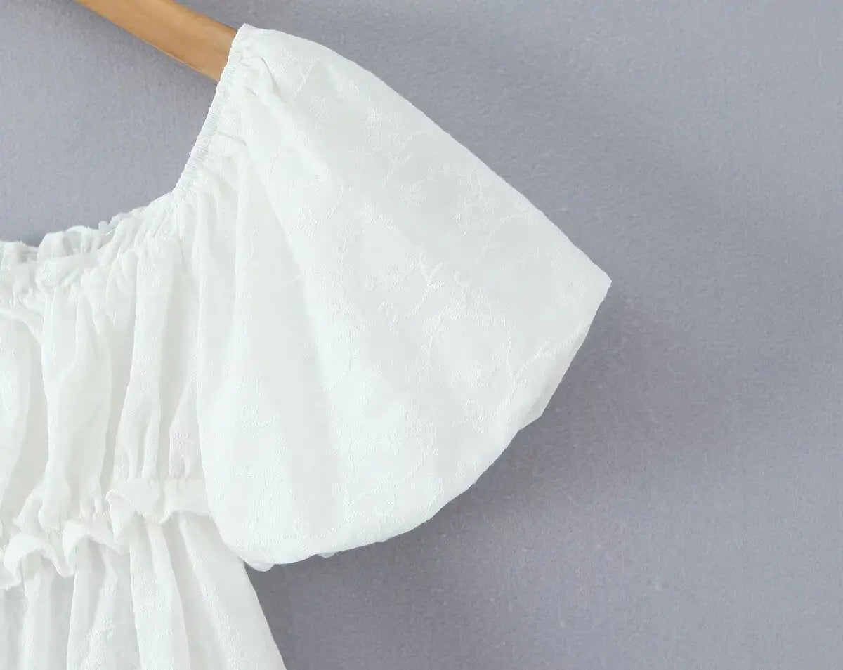 Cotton Puff Sleeve Square Neck Blouse For Women Summer White Bella Mia