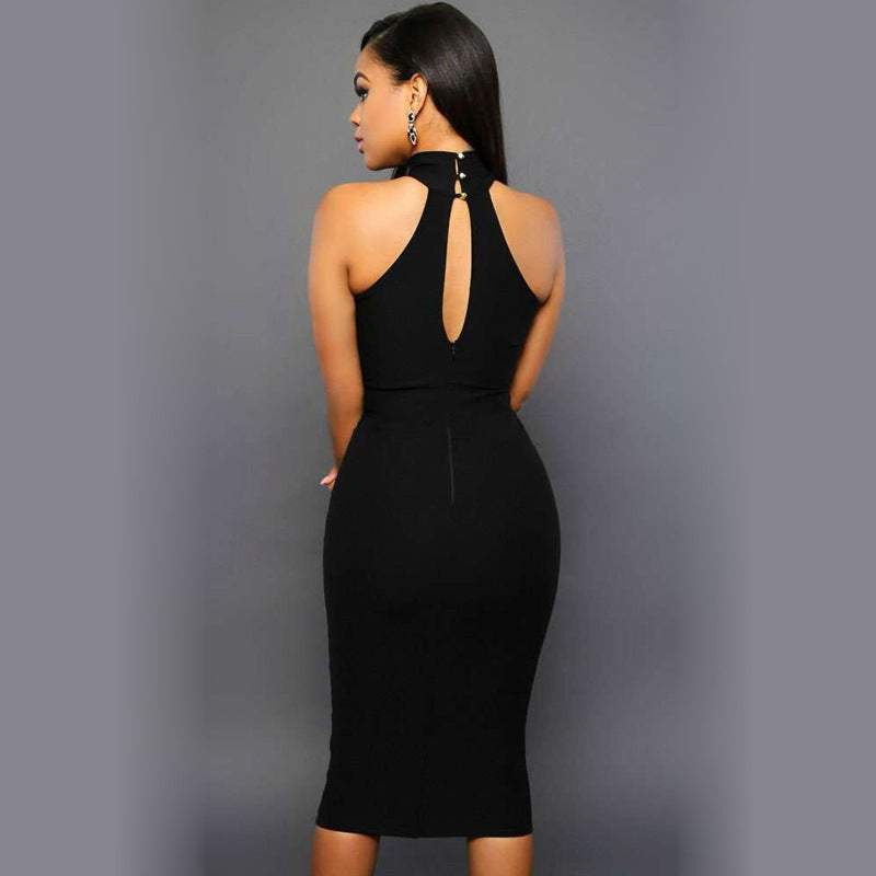 Summer Women Clothing Sleeveless Halter Mesh Stitching Sexy Slim Dress Dress Dress Bella Mia