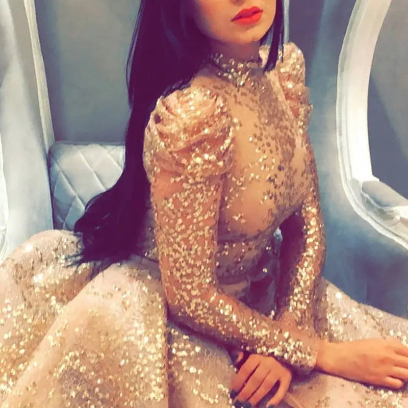 Women Clothing Independent Stand with Gold Big Swing Sexy Dress Slit Cocktail Evening Dress Bella Mia