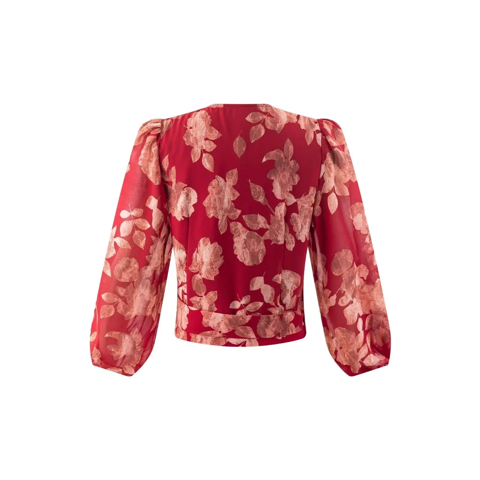 Red Floral Wrap Blouse With Tie Front Ruched Detailing Bella Mia