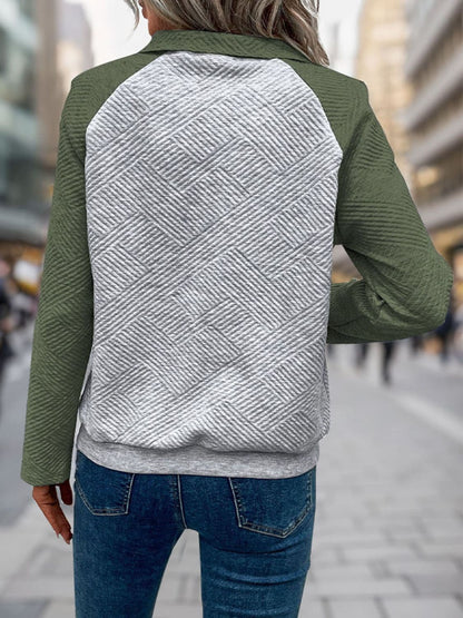 Contrast Textured Long Sleeve Sweatshirt.