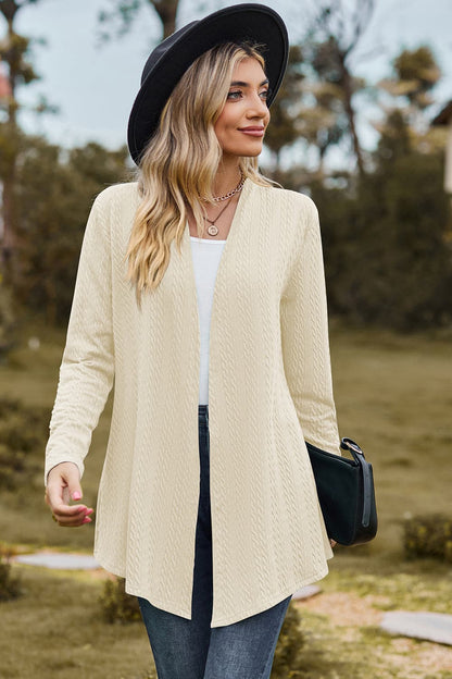 Textured Open Front Long Sleeve Cardigan.