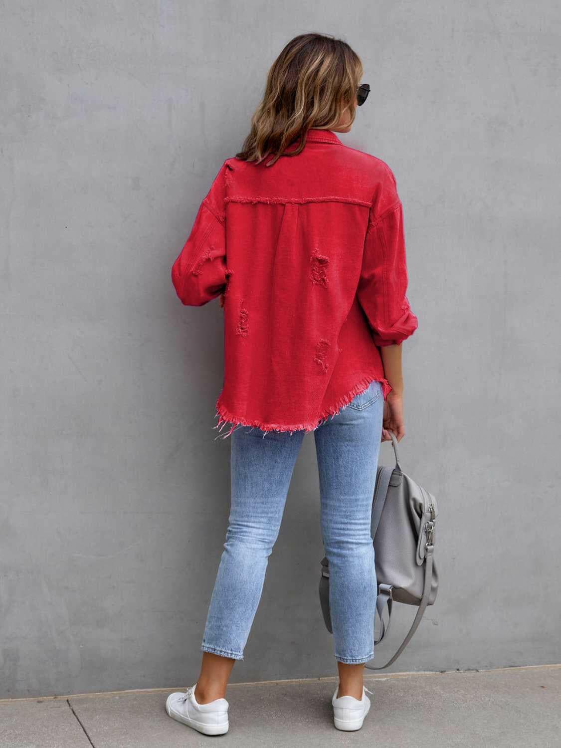 Distressed Drop Shoulder Denim Jacket.