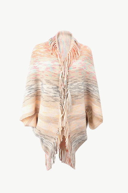 Multicolored Fringe Trim Poncho.