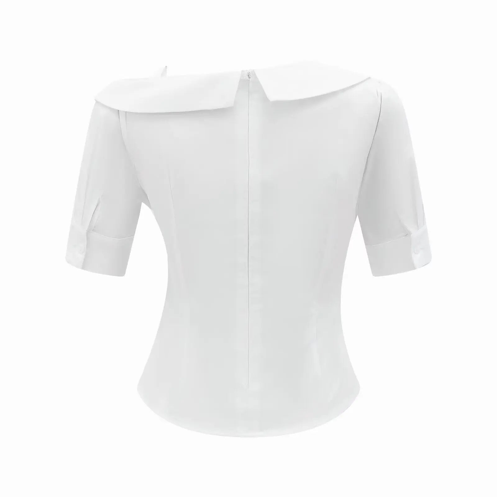 Elegant White Cotton Blend Pleated Short Sleeve Wrap Top Slim Fit For Summer Bella Mia