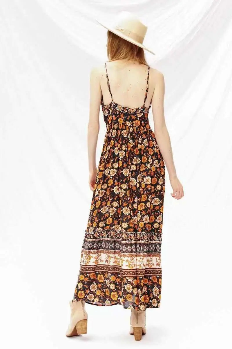 Navy Floral Maxi Dress With Adjustable Straps And Invisible Zipper Miss Sparkling