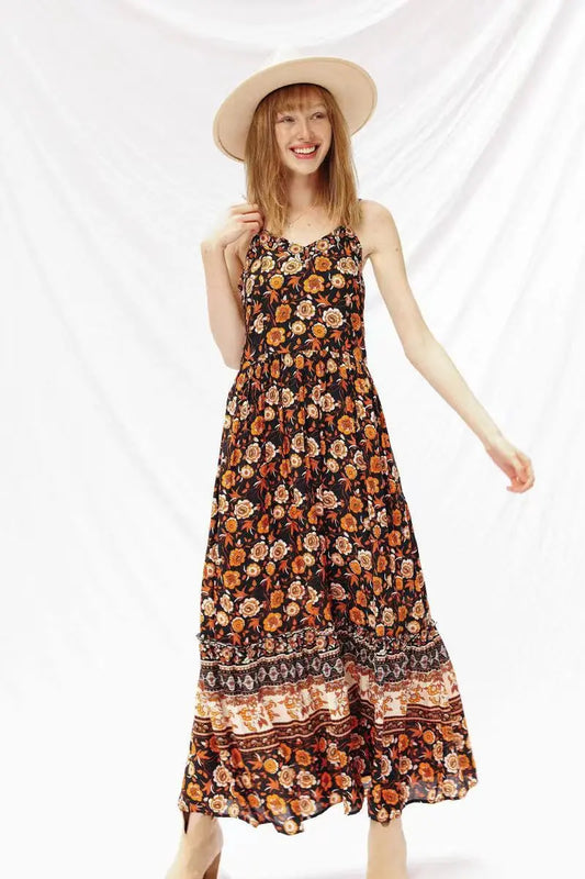Navy Floral Maxi Dress With Adjustable Straps And Invisible Zipper Miss Sparkling