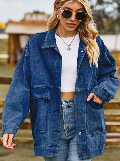 Dropped Shoulder Denim Jacket with Pockets.