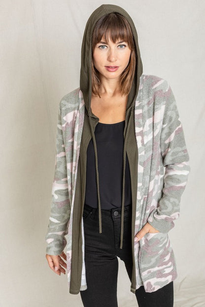 Camo Cardigan with Hoodie