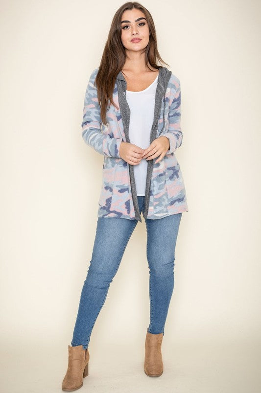 Camo Cardigan with Hoodie