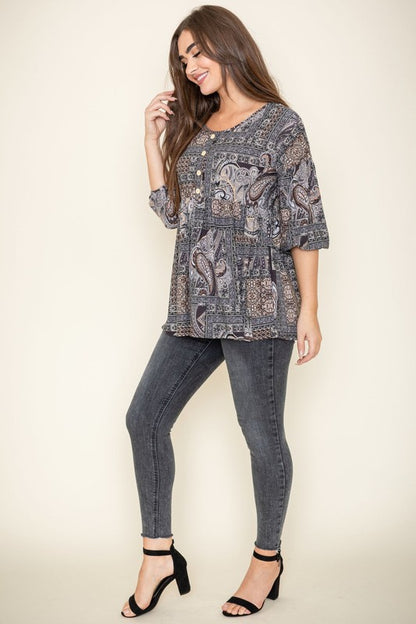 Paisley button-up top - usa made