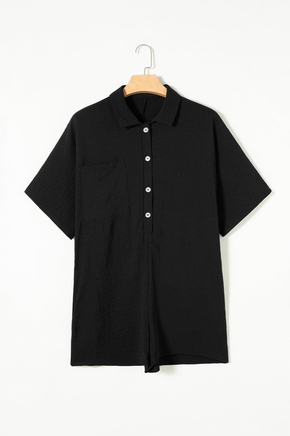 Half Button Short Sleeve Romper.