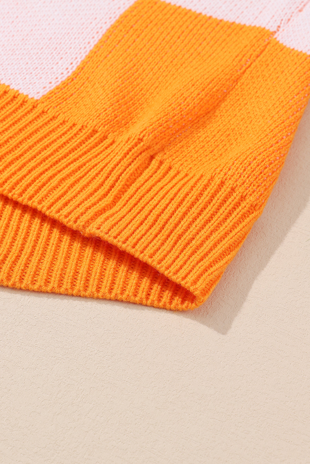 Chic orange checkered bishop sleeve knit sweater