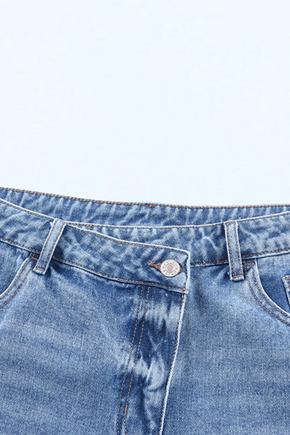 Crossover Cutie High Rise Distressed Denim Shorts