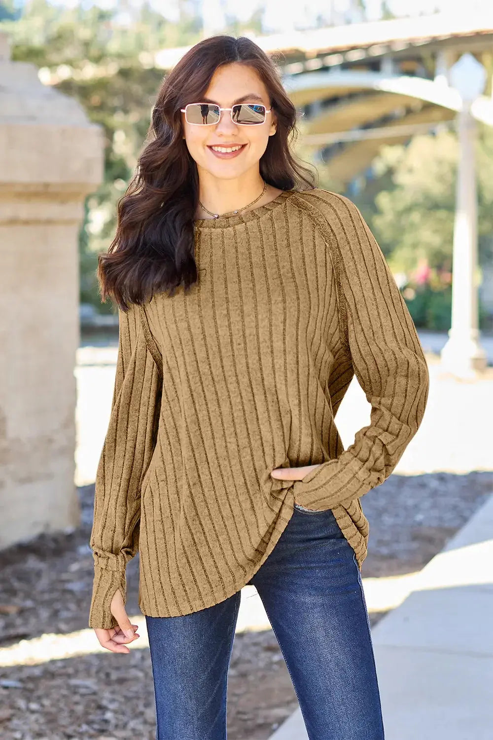 Basic Bae Full Size Ribbed Round Neck Long Sleeve Knit Top - Love Salve