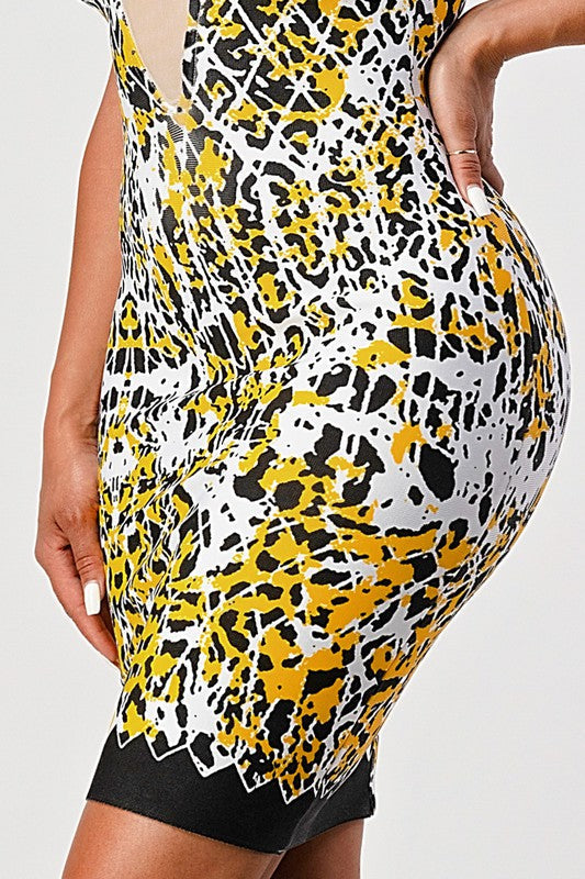 Yellow Animal Print Bandage Dress Coco’s Tee Boutique