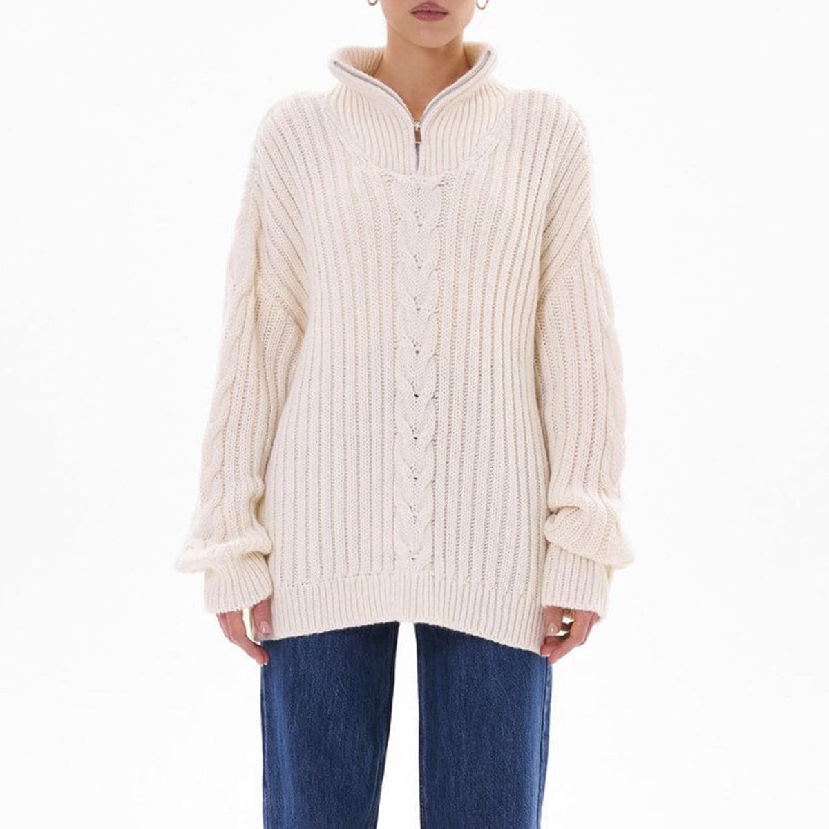 Ribbed Half Zip Long Sleeve Sweater.