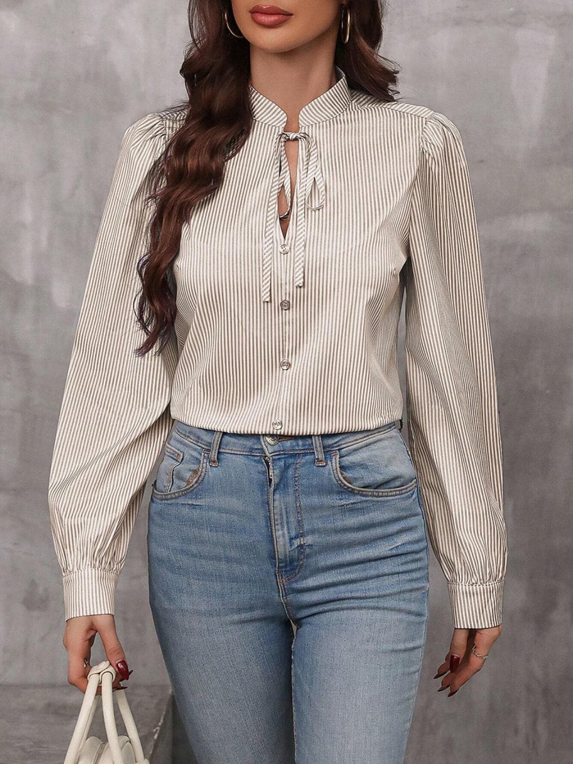 Chic tie-neck blouse with stripes