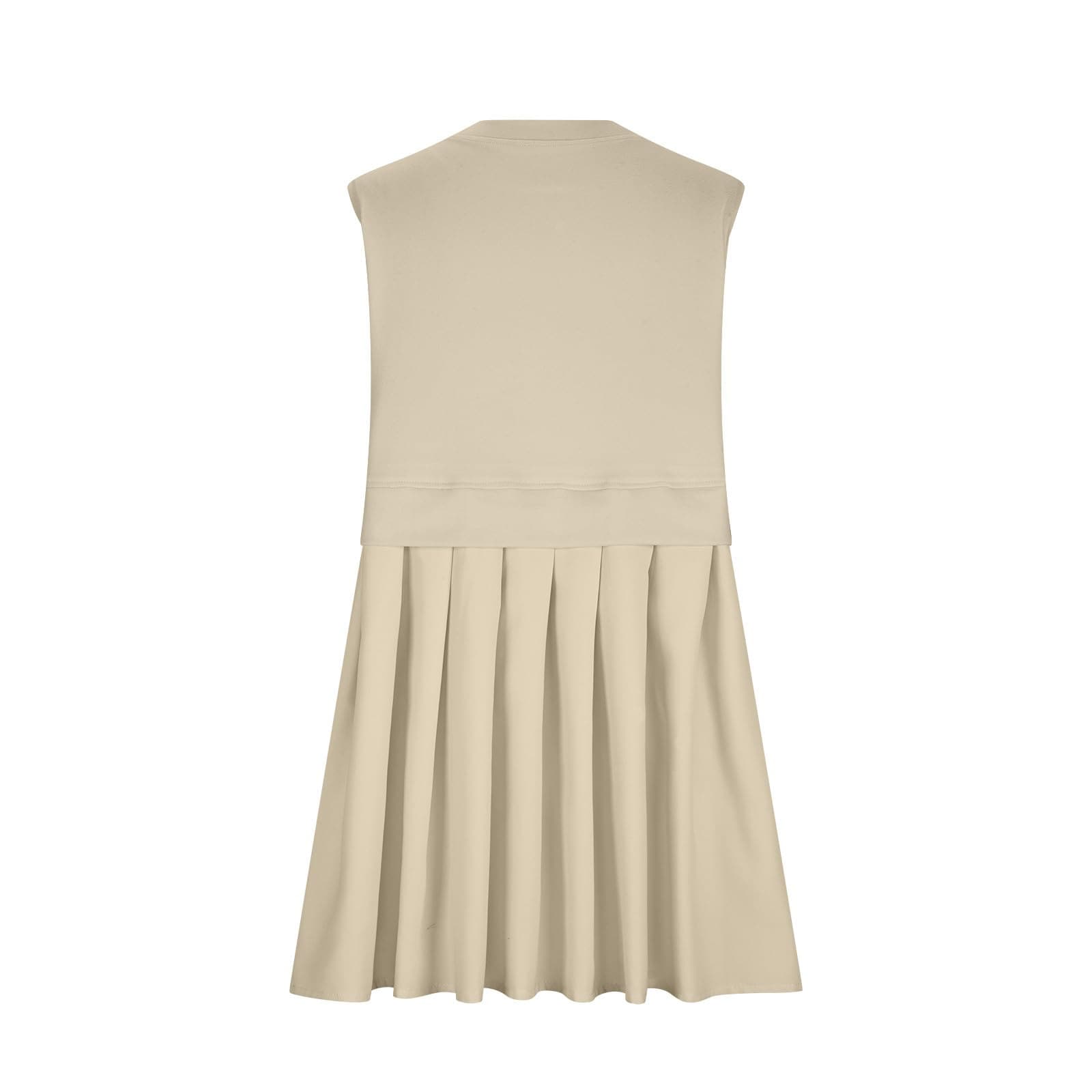 Pleated Round Neck Sleeveless Mini Dress.