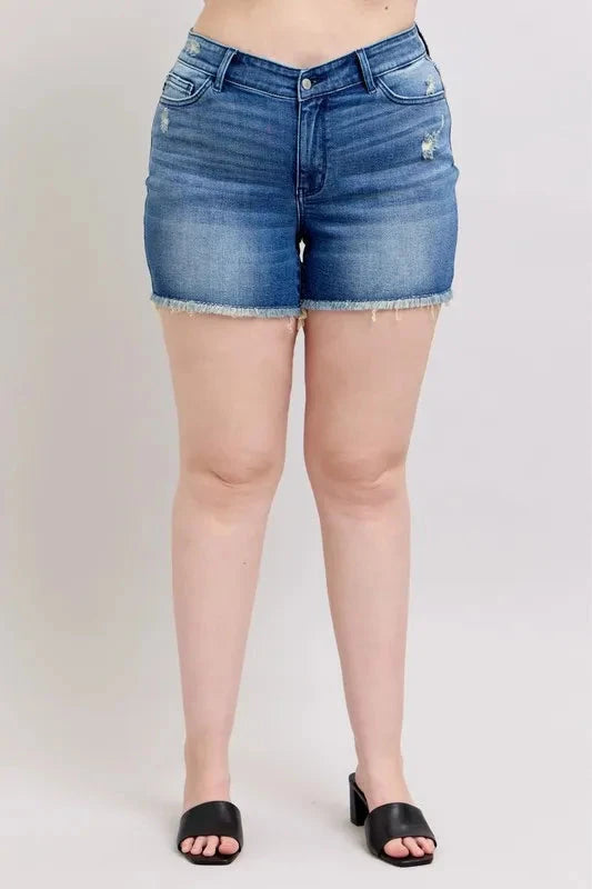 Judy Blue Full Size V-Front Denim Shorts with Shield Pockets Plus Size Coco’s Tee Boutique