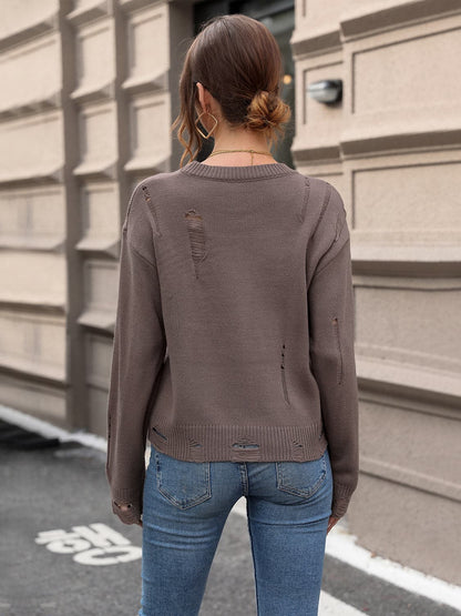 Cutout Round Neck Long Sleeve Sweater.