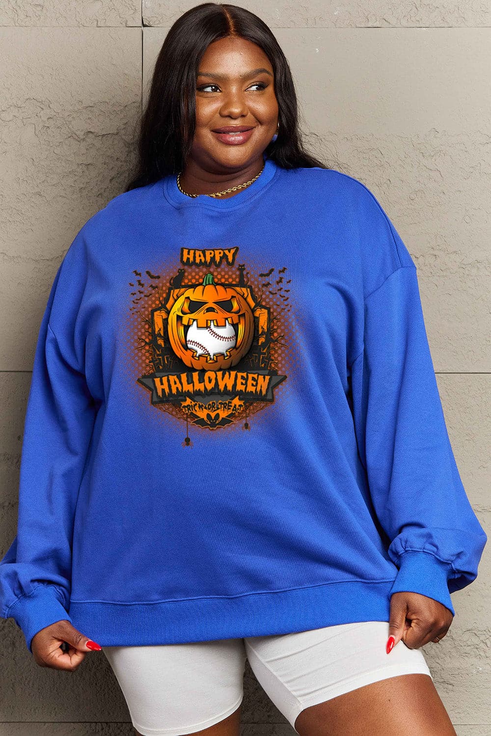 Simply Love Full Size HAPPY HALLOWEEN Graphic Sweatshirt.