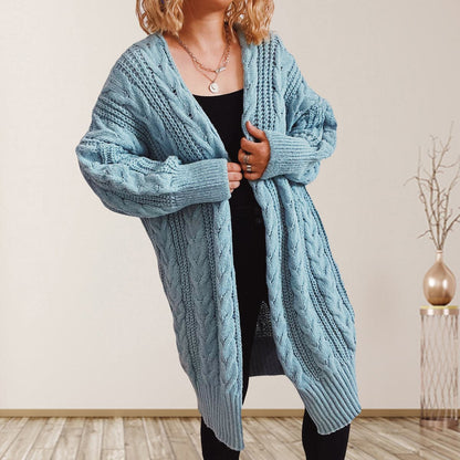 Cable-Knit Open Front Dropped Shoulder Cardigan.