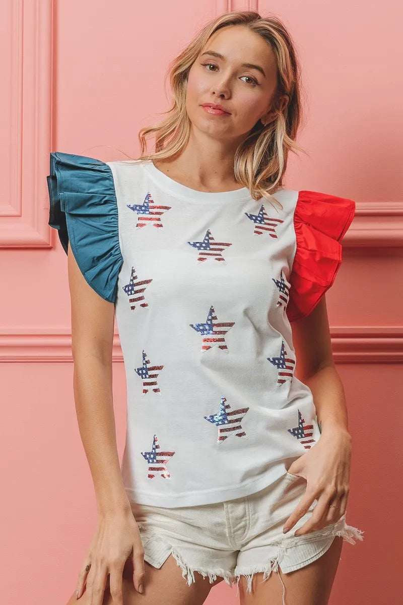 BiBi American Flag Sequin Stars Top - Love Salve 