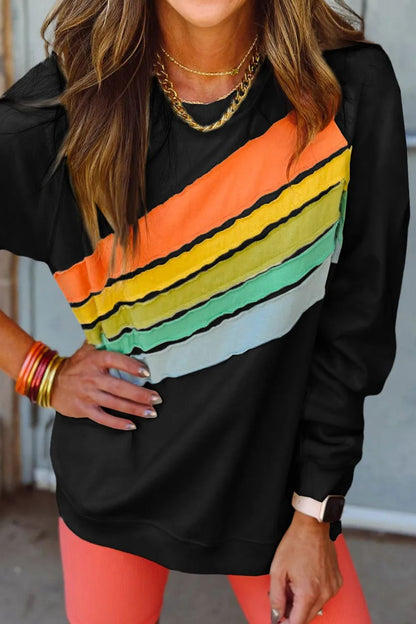 Colorblock Crew Neck Long Sleeve Sweatshirt