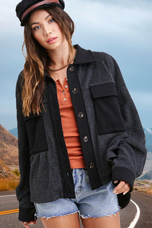 Effortless oversized button-up jacket