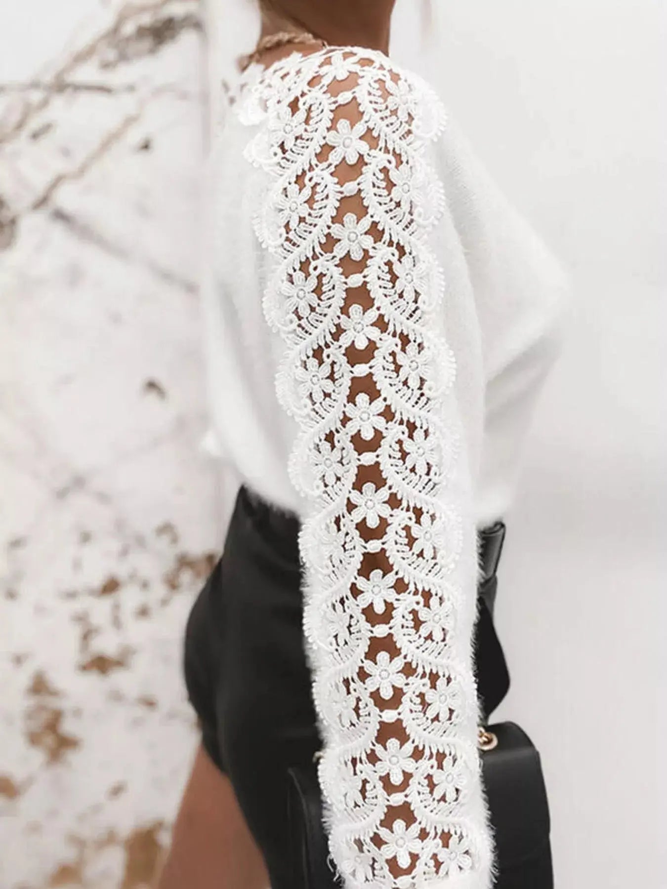 Lace Trim Round Neck Sweater Simply Love