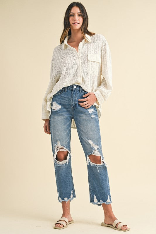 Effortlessly Chic Distressed Raw Hem Cropped Jeans Coco’s Tee Boutique