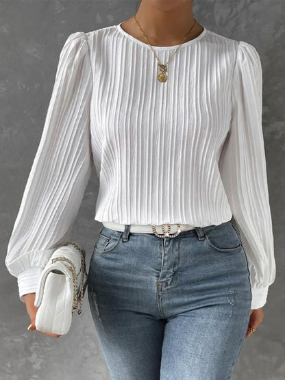 Classic Opaque Long Sleeve Round Neck Blouse