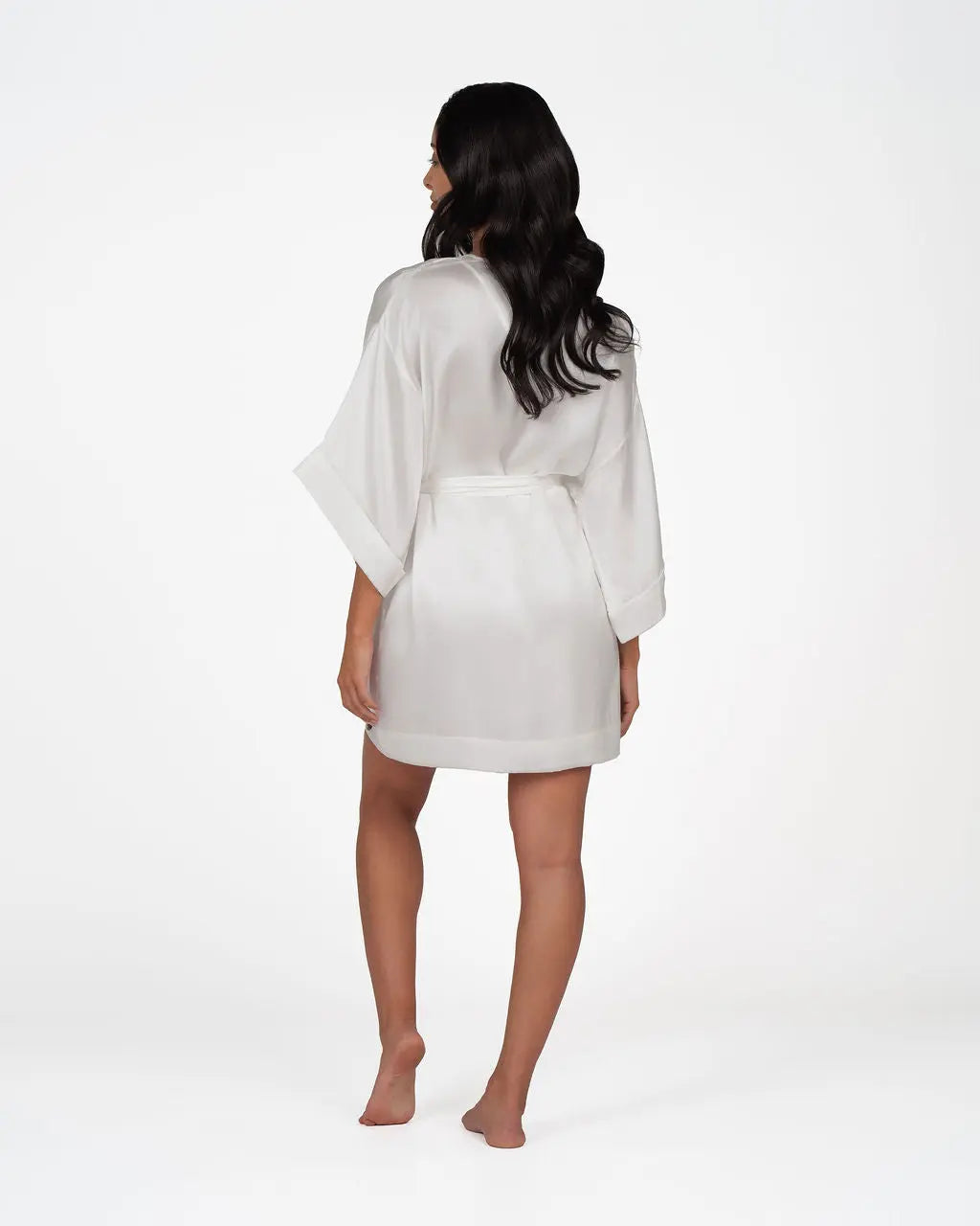 White Washable Silk Classic Robe With Wrap Silhouette And Self Tie Belt A.ROSE