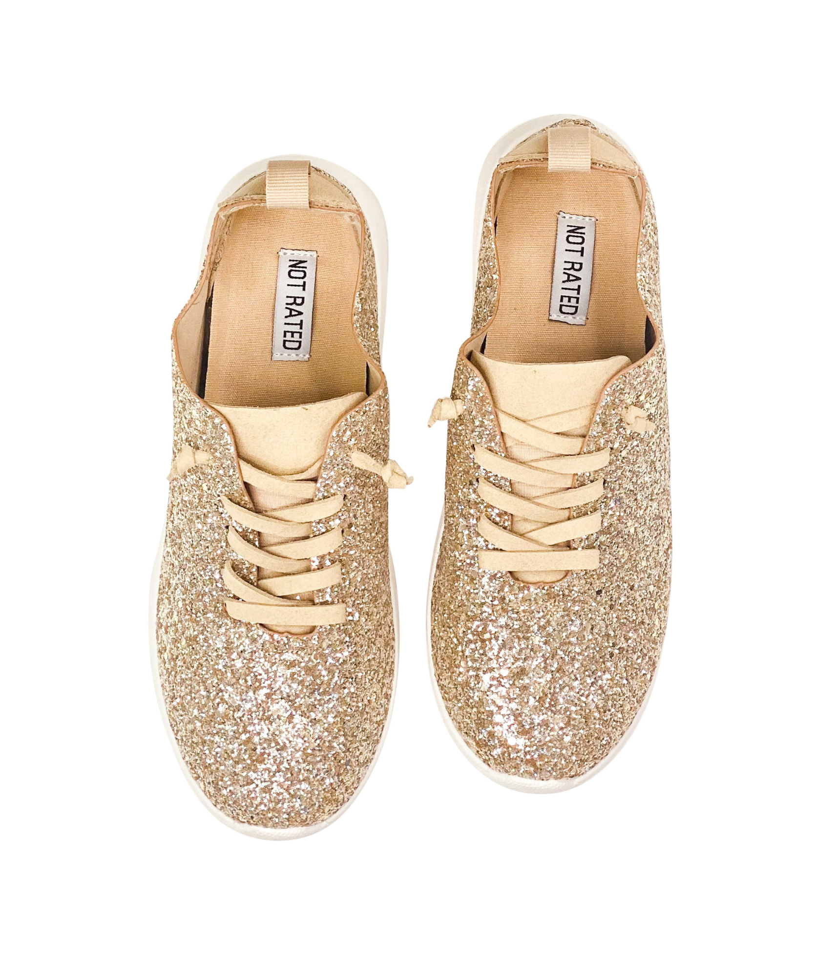Mayo Glitter Sneaker Gold Wide Fit Comfort Everyday Style Naughty Monkey