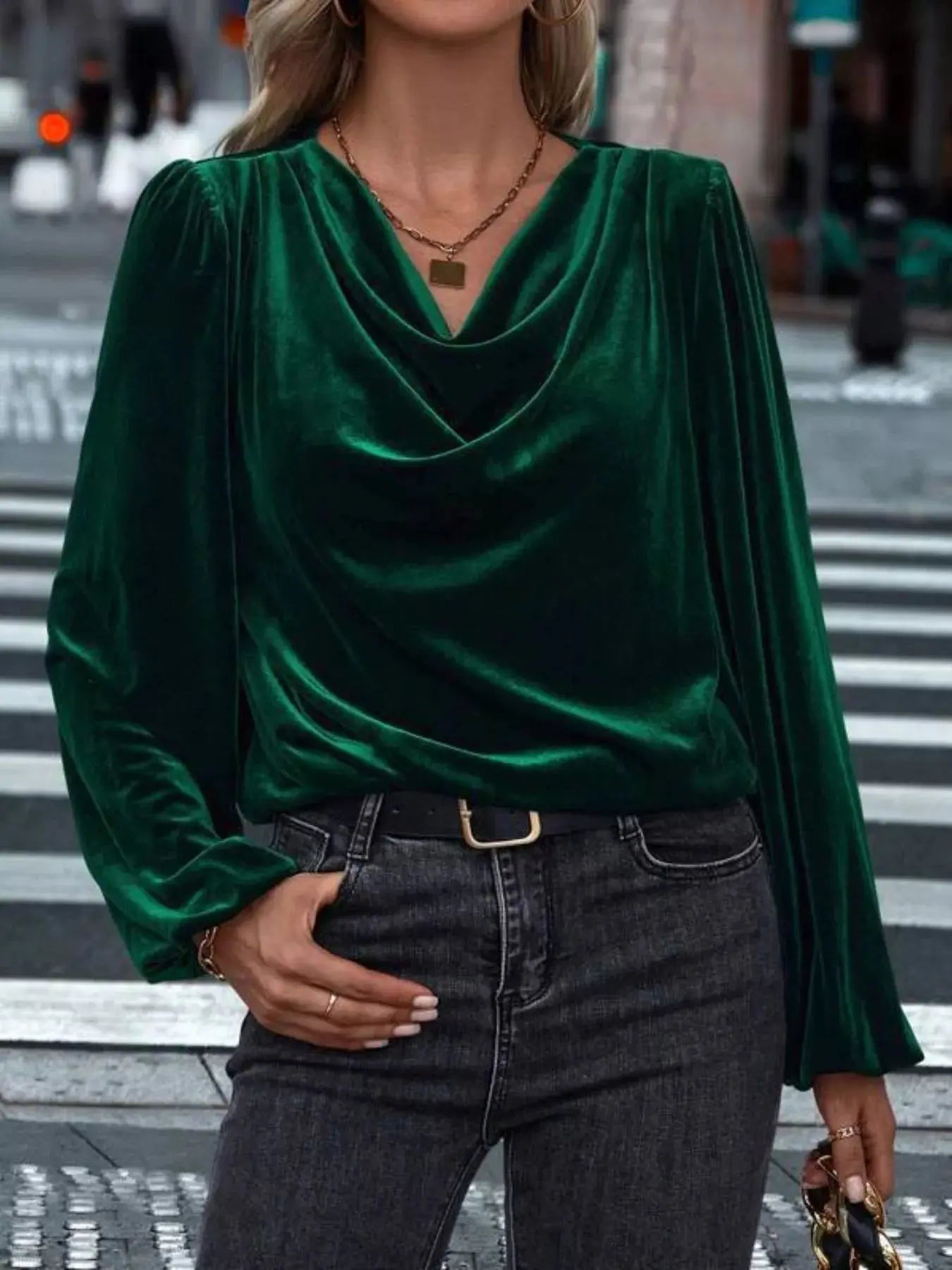 Full Size Velvet Cowl Neck Blouse Plus Size Simply Love